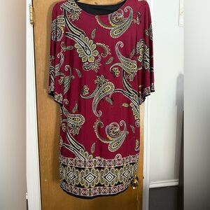Chic Long Sleeve Paisley Dress in Burgundy